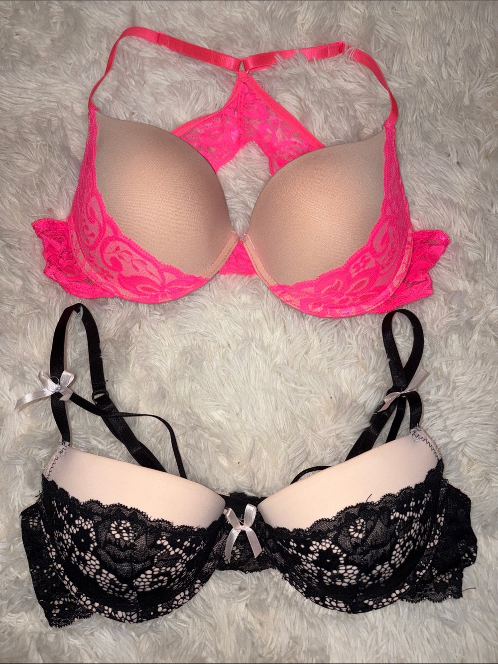 2 Lace Push-Up Bras- Pink and Black 36C